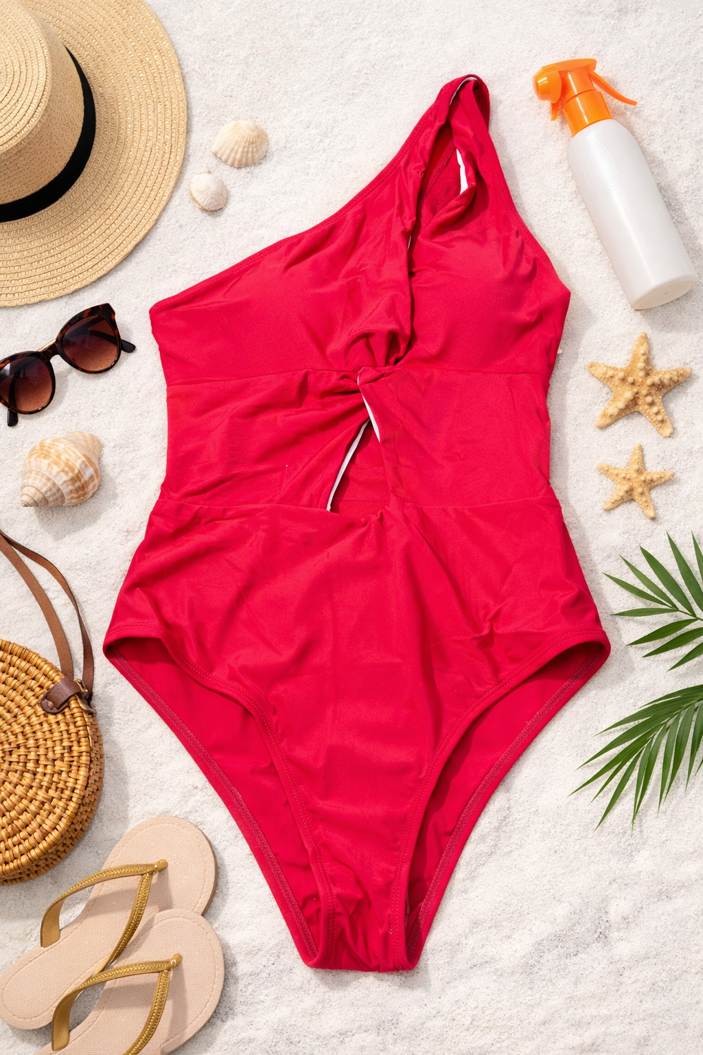 Red One-Shoulder Classic One-Piece Swimsuit