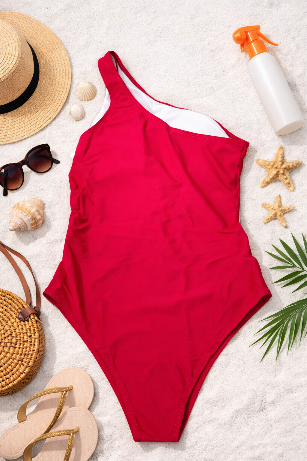 Red One-Shoulder Classic One-Piece Swimsuit