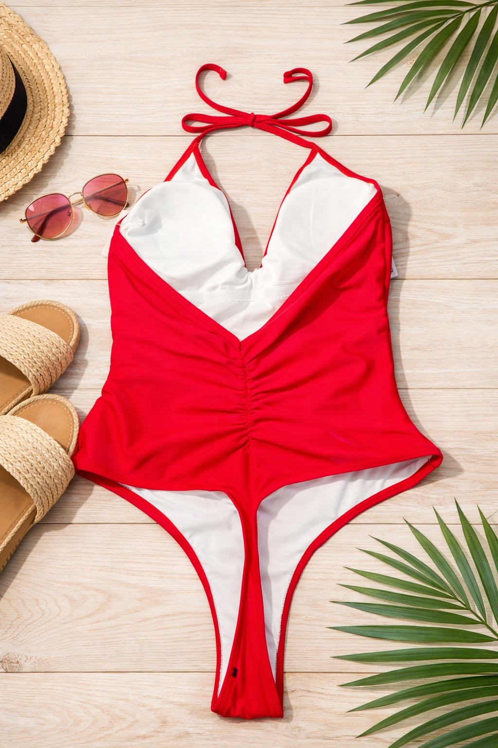 SCARLET TIDE HALTER ONE-PIECE SWIMSUIT - Kunchals