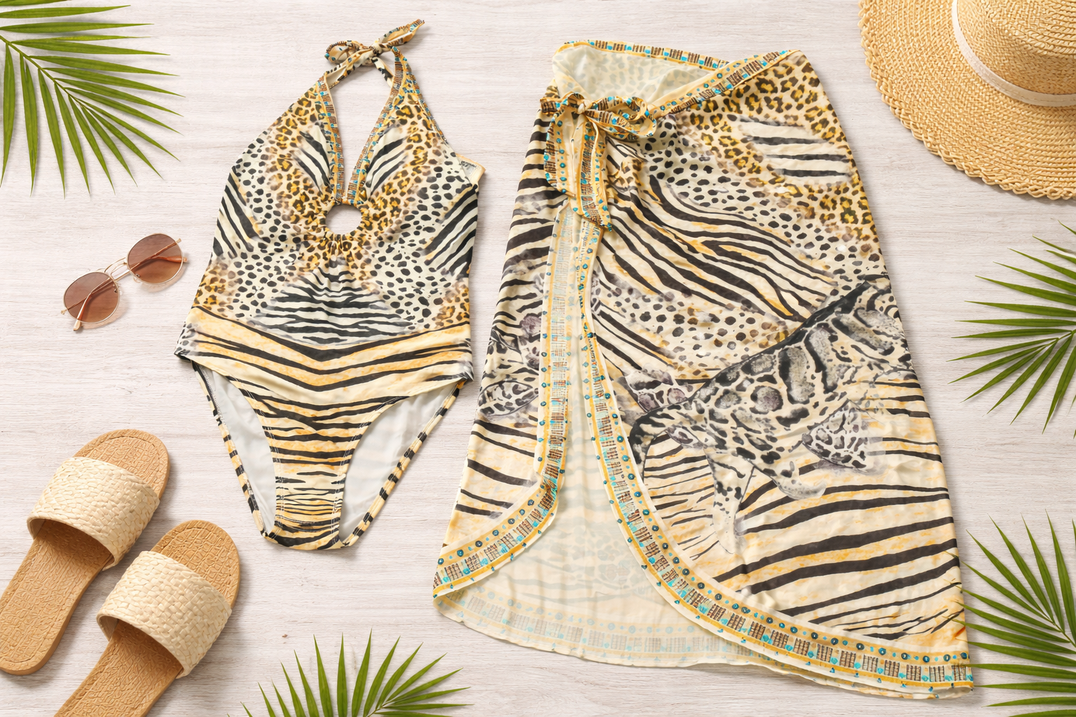 Safari Muse Halter One-Piece with Wrap Sarong