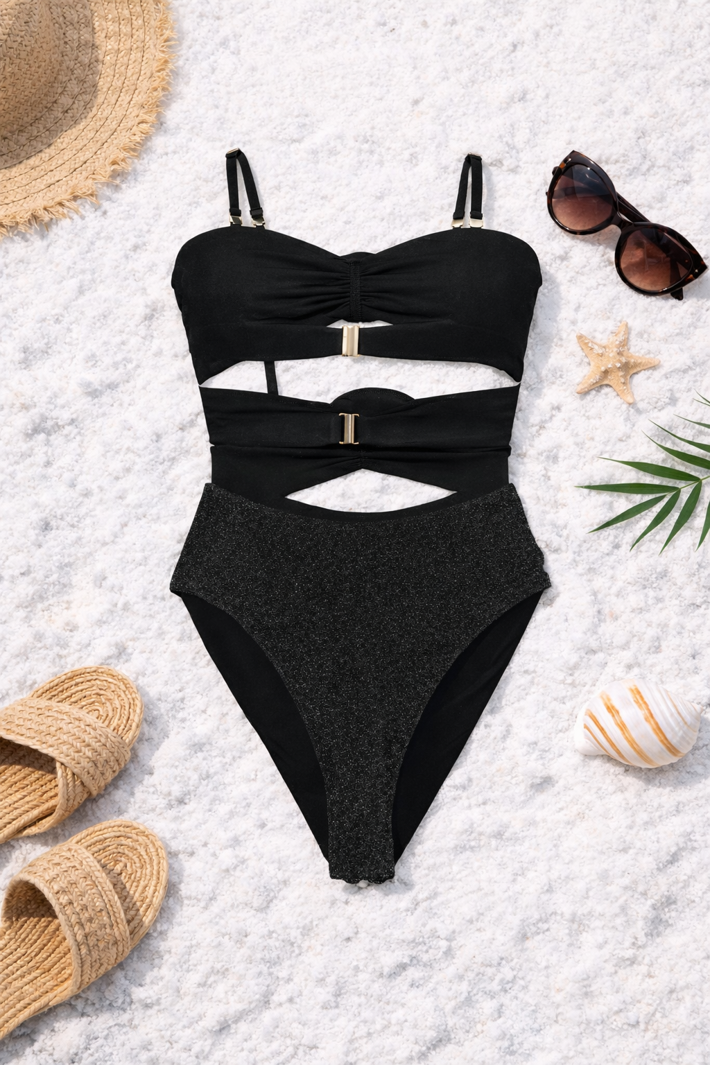 Celeste Black Cut-Out One-Piece