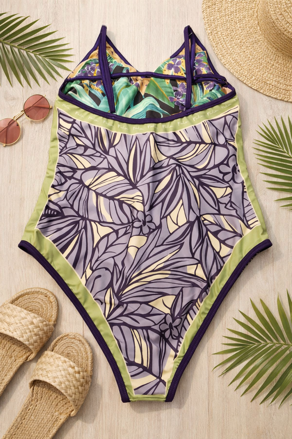 Lavender Palm V-Neck One-Piece