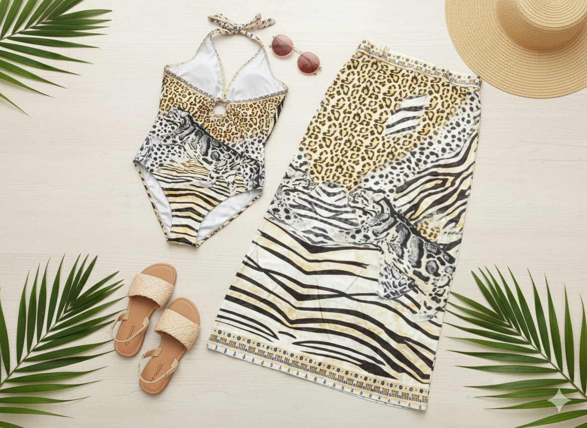 Safari Muse Halter One-Piece with Wrap Sarong