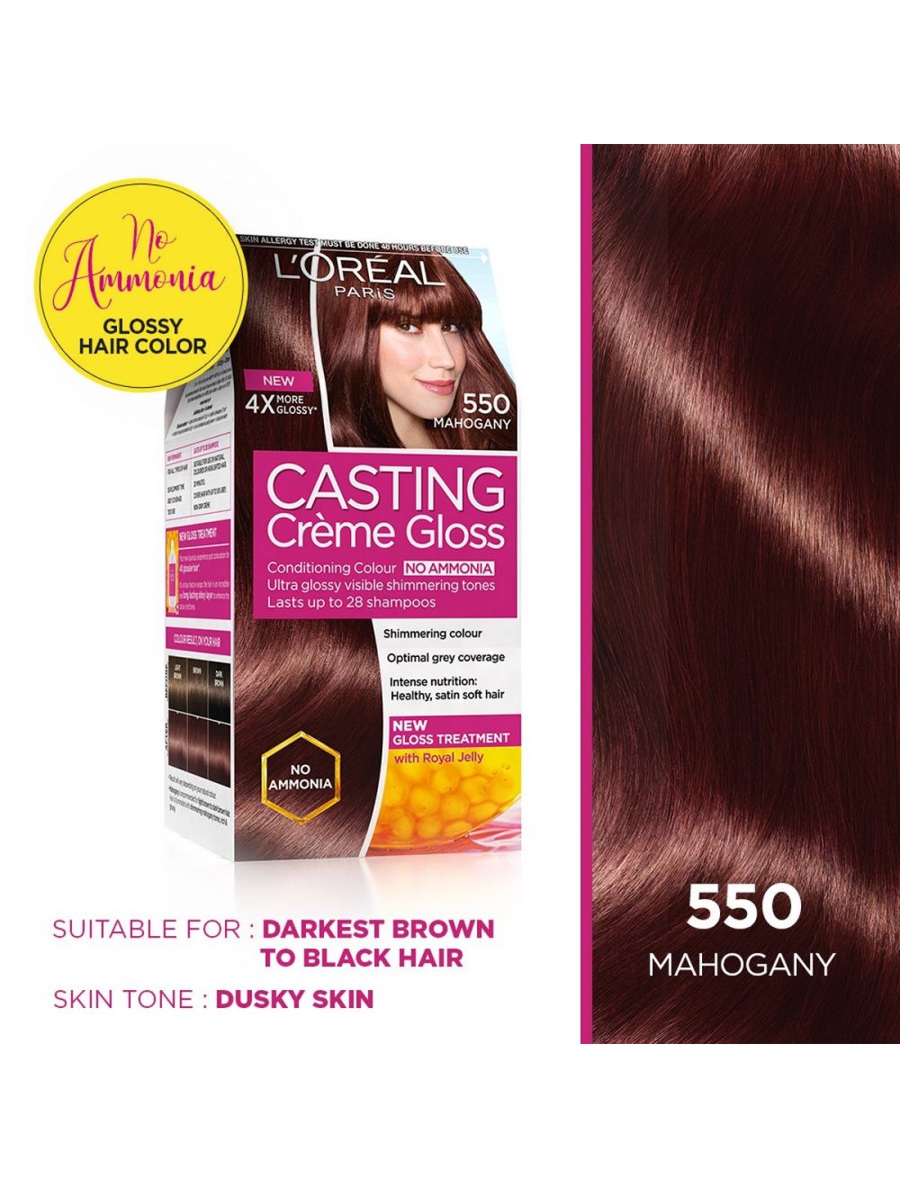 L'Oreal Paris Casting Creme Gloss Hair Color, Mahogany 550