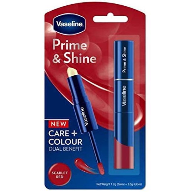 Vaseline Prime and Shine Scarlet Red 2 in 1 Lip Balm (1.2g) and Lip Gloss (2.0)