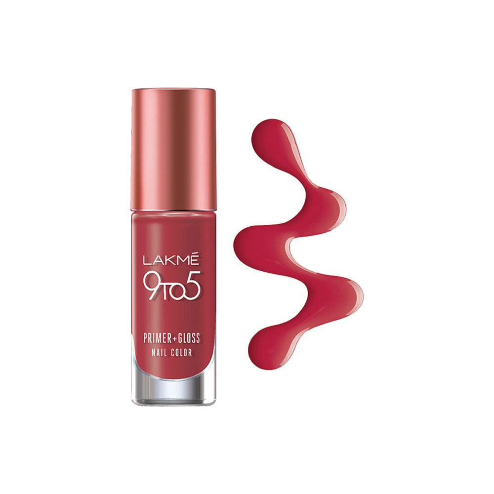 Lakmé 9 to 5 Primer + Gloss Nail Colour, Ruby Rush, 6 ml