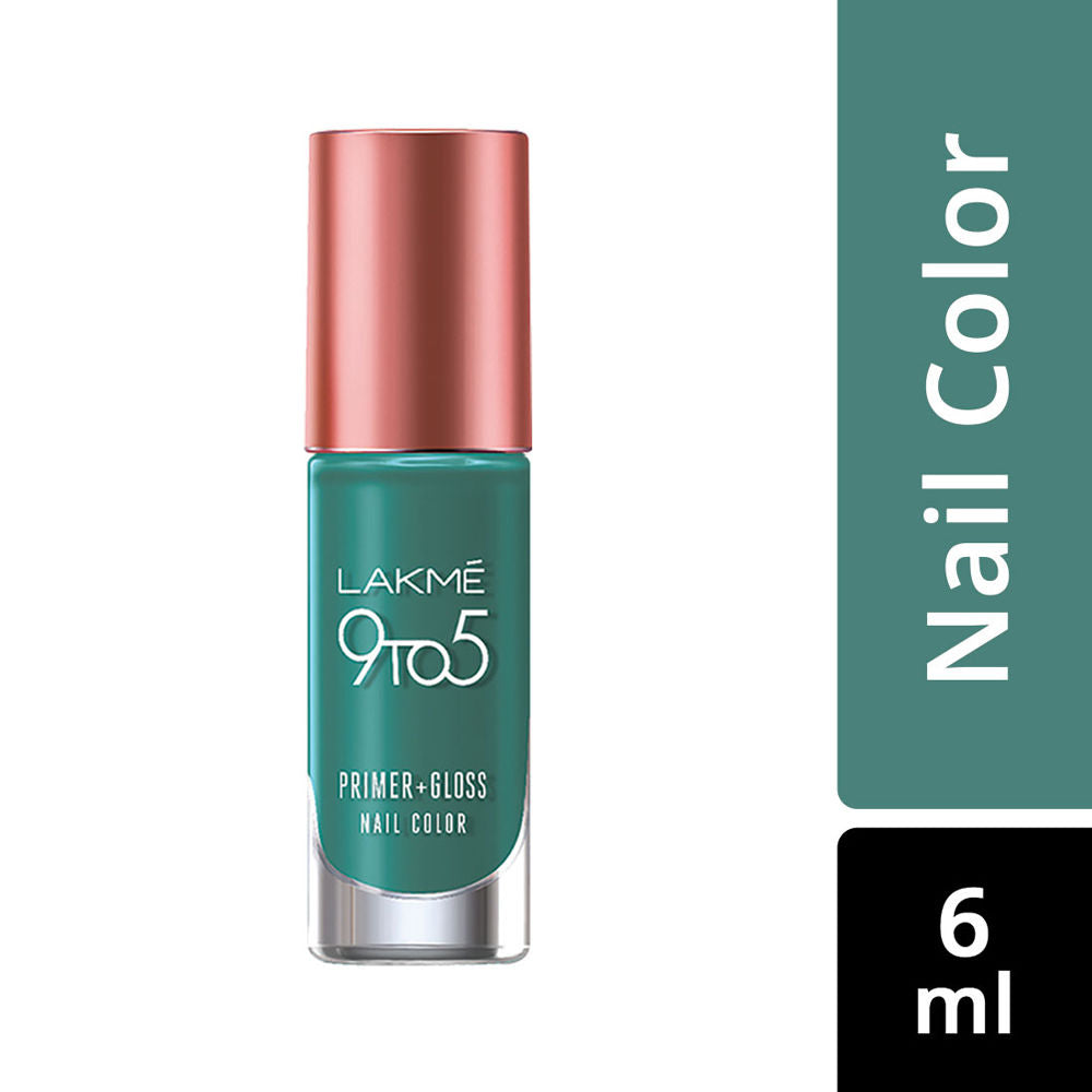 Lakmé 9 to 5 Primer + Gloss Nail Colour, Teal Deal, 6 ml