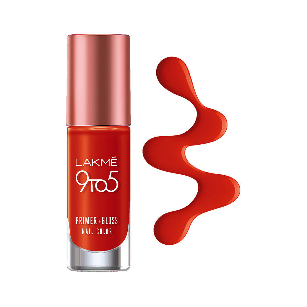 Lakmé 9To5 Primer + Gloss Nail Colour, Cherry Red, 6 ml