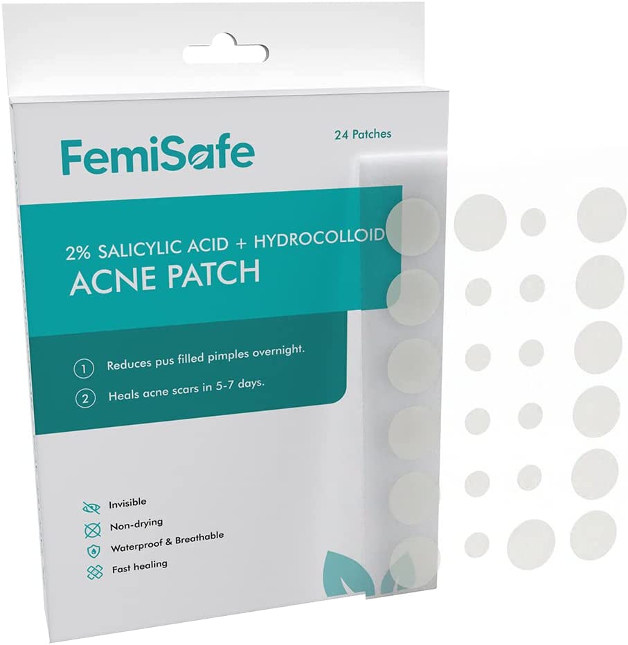 FemiSafe Acne Pimple Patch | 24 Invisible Waterproof 2% Salicylic Acid & Hydrocolloid Spot Acne Patches for Men & Women