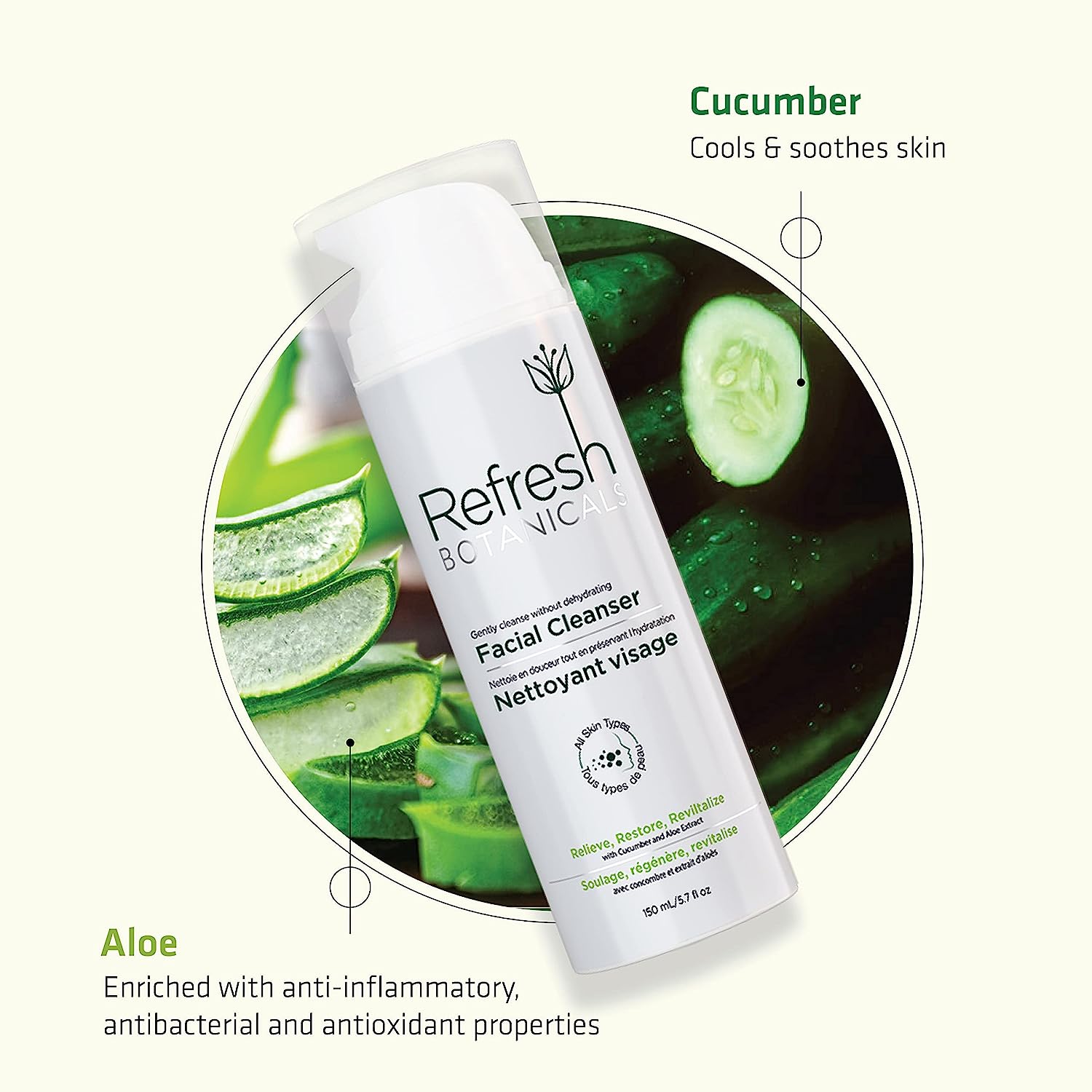 Refresh Botanicals Facial Cleanser with Cucumber Extract and Cornflower water 150ml