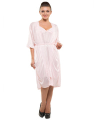 Eva Paris-2 Pes Set Nighty With Gawn Pink Night Wear-K75-3349