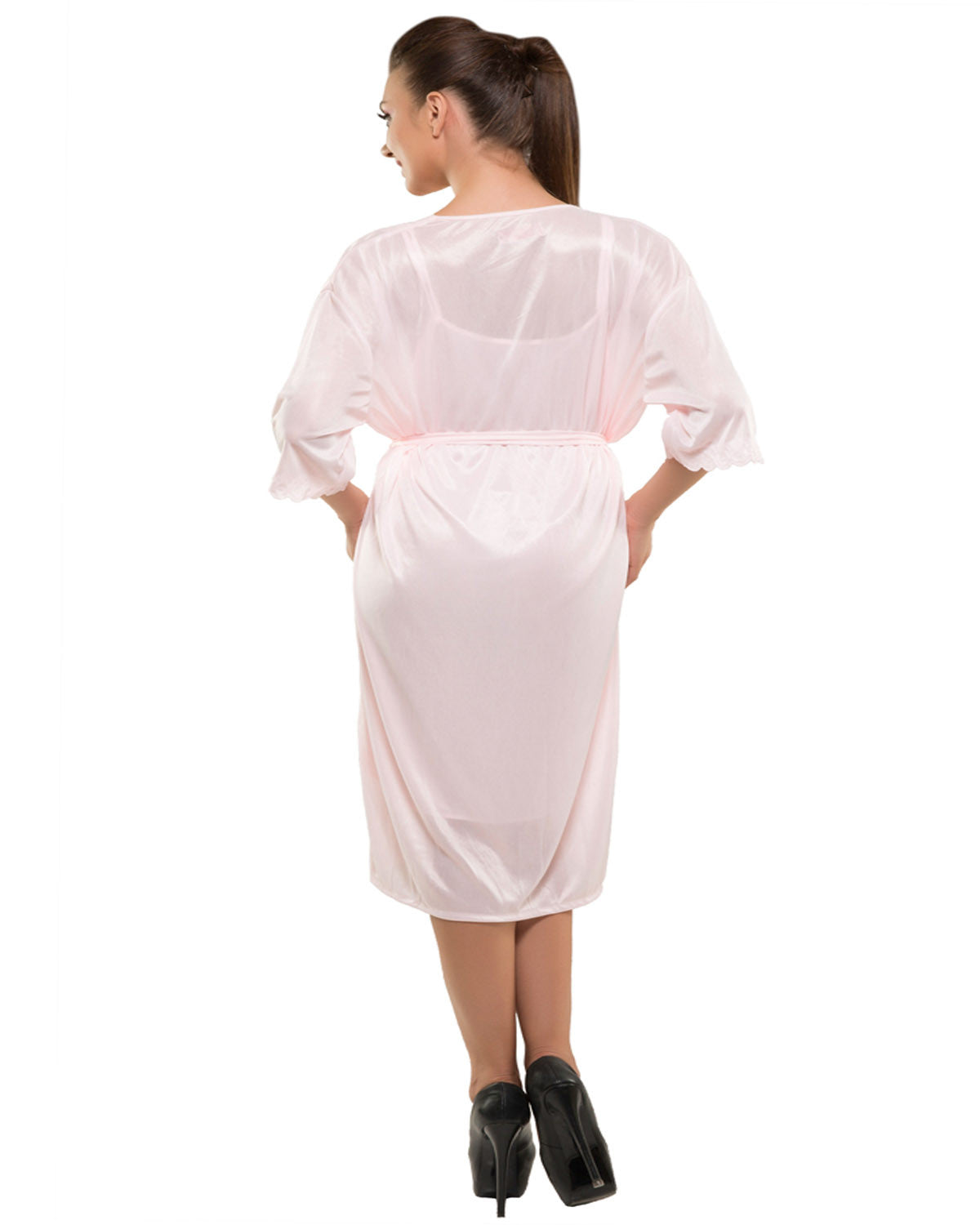 Eva Paris-2 Pes Set Nighty With Gawn Pink Night Wear-K75-3349