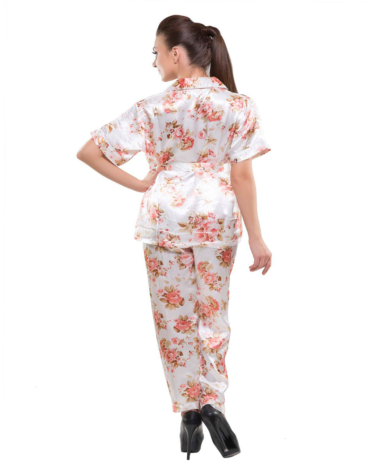 Eva Paris-2 Pes Set Full Pajam With Cream+Print Night Suit-K75-3352
