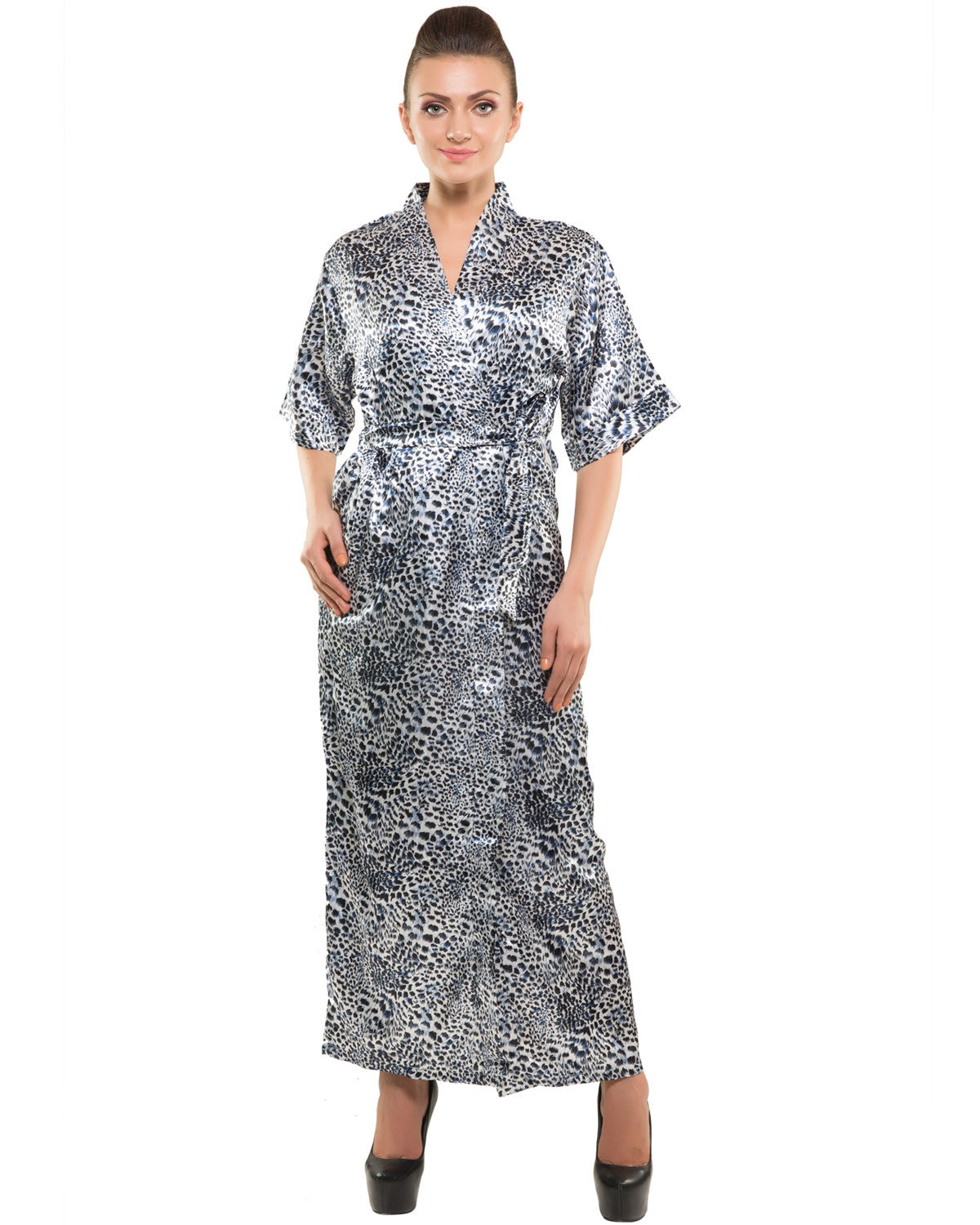 Eva Paris-2 Pes Set Nighty With Gawn Blue Print Night Wear-K75-3355