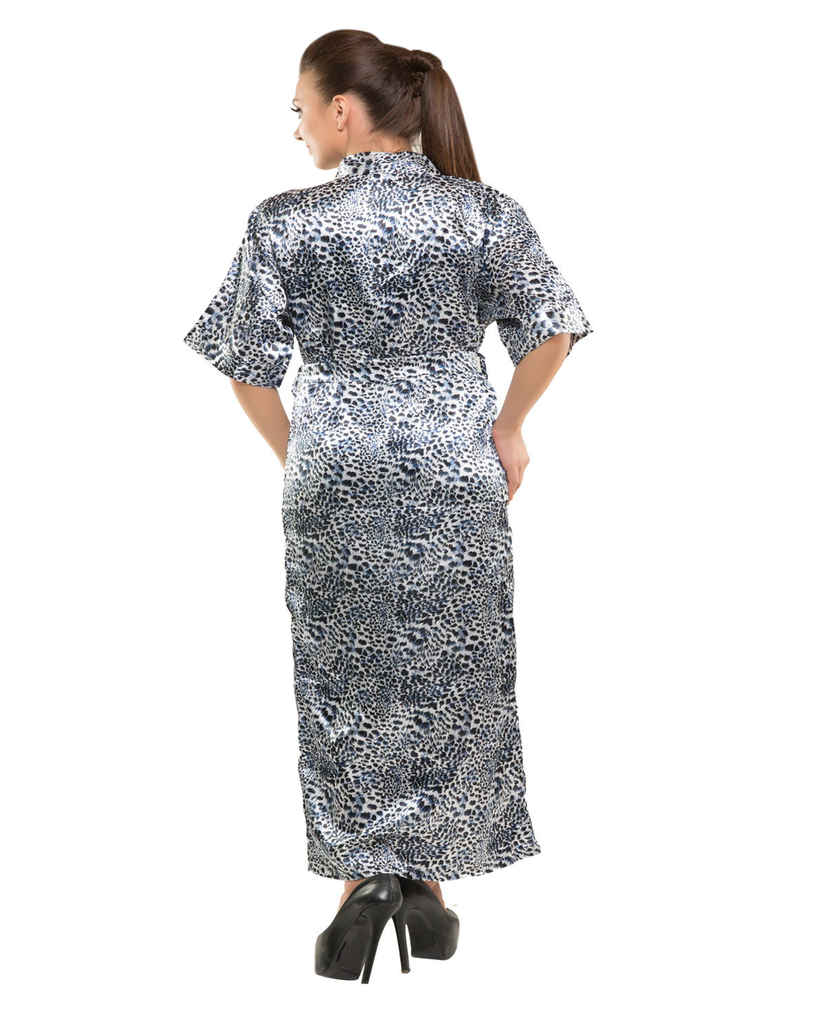 Eva Paris-2 Pes Set Nighty With Gawn Blue Print Night Wear-K75-3355