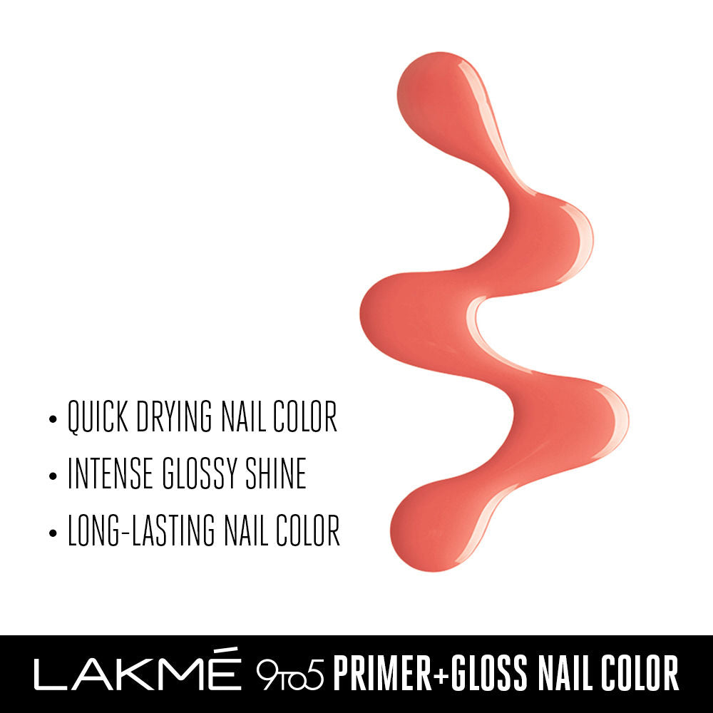 LAKMÉ 9to5 Primer + Gloss Nail Colour, Caribbean Coral, 6 ml