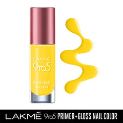 Lakme 9 to 5 Primer + Gloss Nail Colour, Yellow Submarine, 6ml