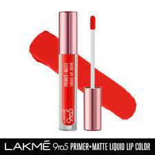Lakme 9to5 Primer + Matte Liquid Lip Color - MO1 Confident Coral 4.2ml