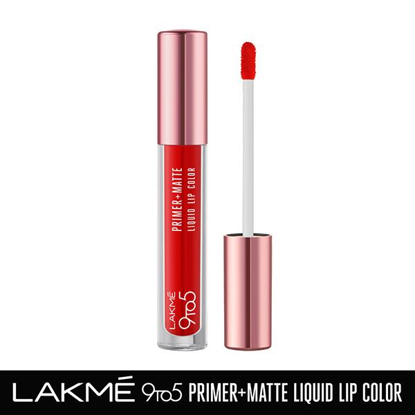 Lakme 9to5 Primer + Matte Liquid Lip Color - MR1 Fiery Scarlet 4.2ml